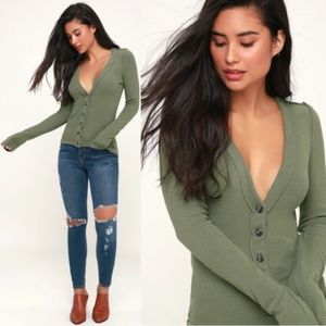 Free People Call Me Cardi Olive Green Cardigan